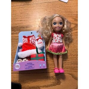 Barbie Club Chelsea 14" doll & Christmas PJ Santa Hat Slippers Milk Present